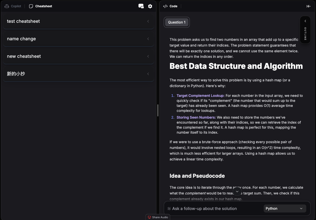 Coding copilot split screen mode