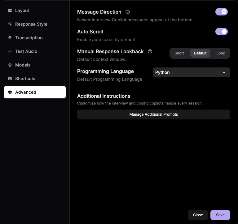 Message direction settings
