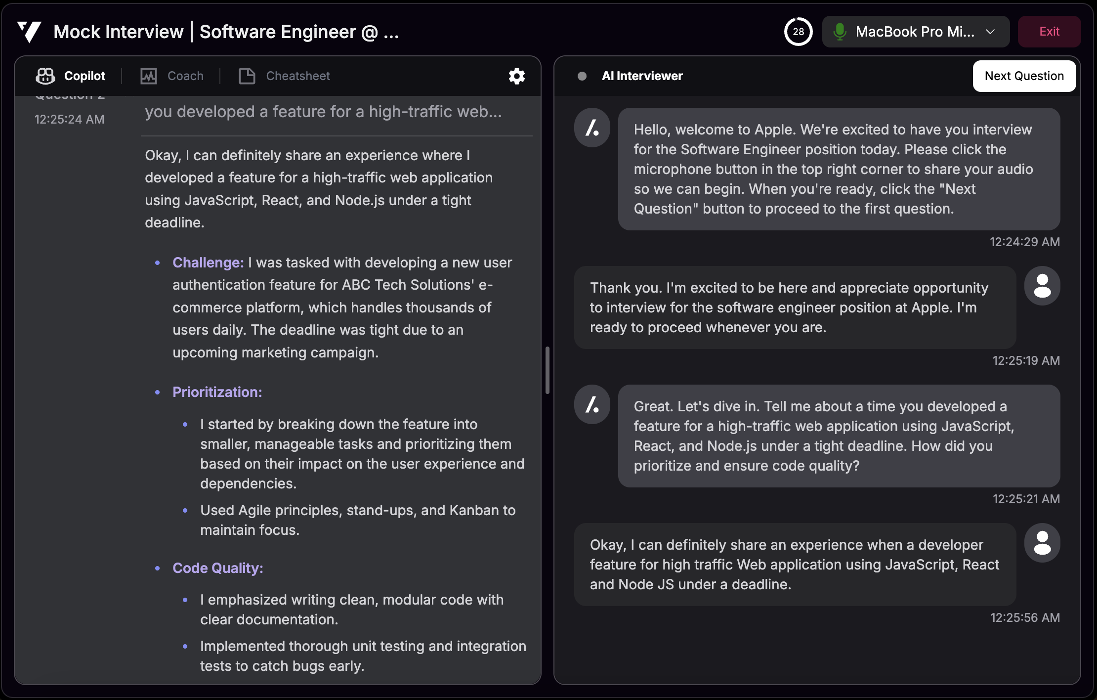 Interview copilot assistance