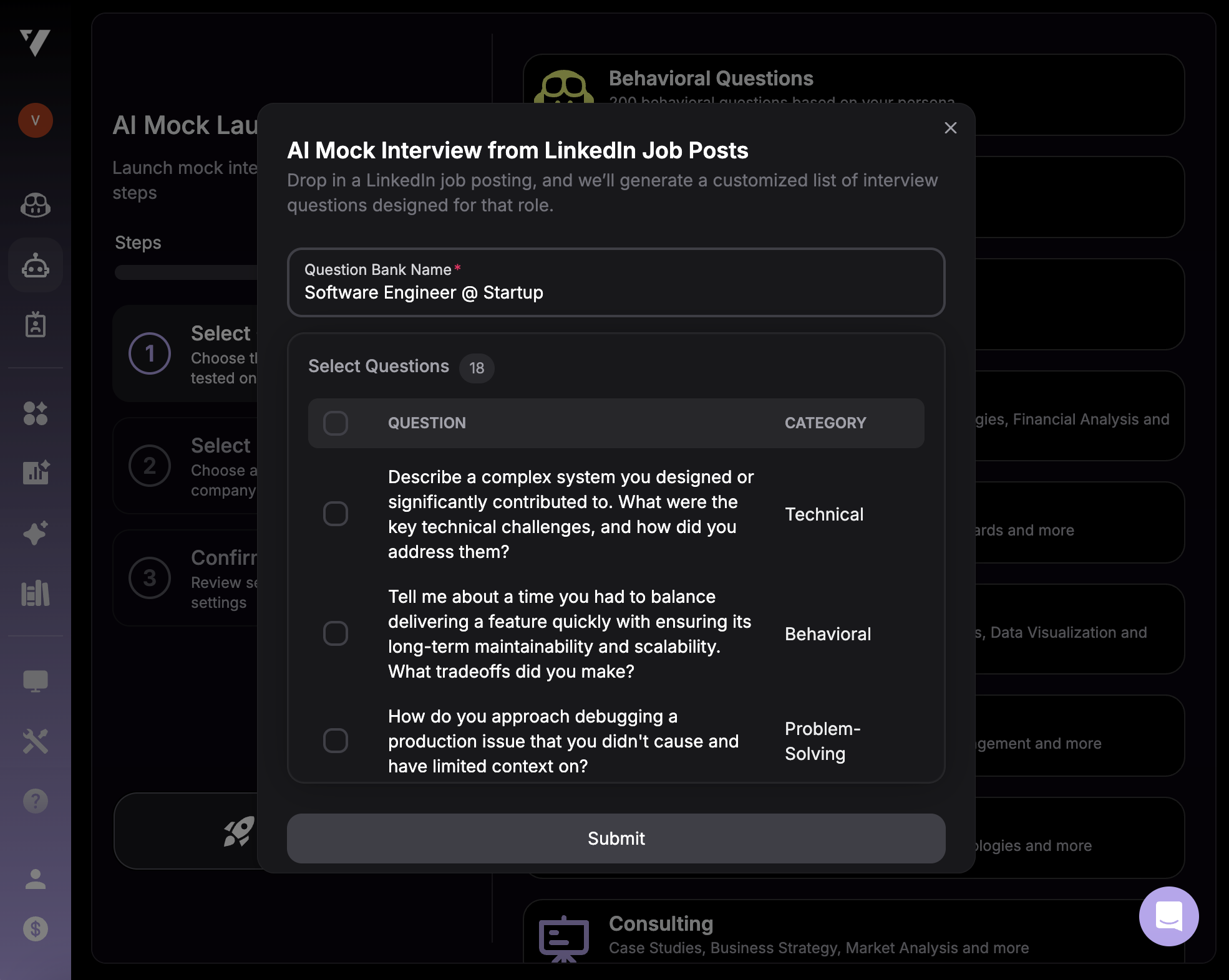 Generated interview questions from LinkedIn job post