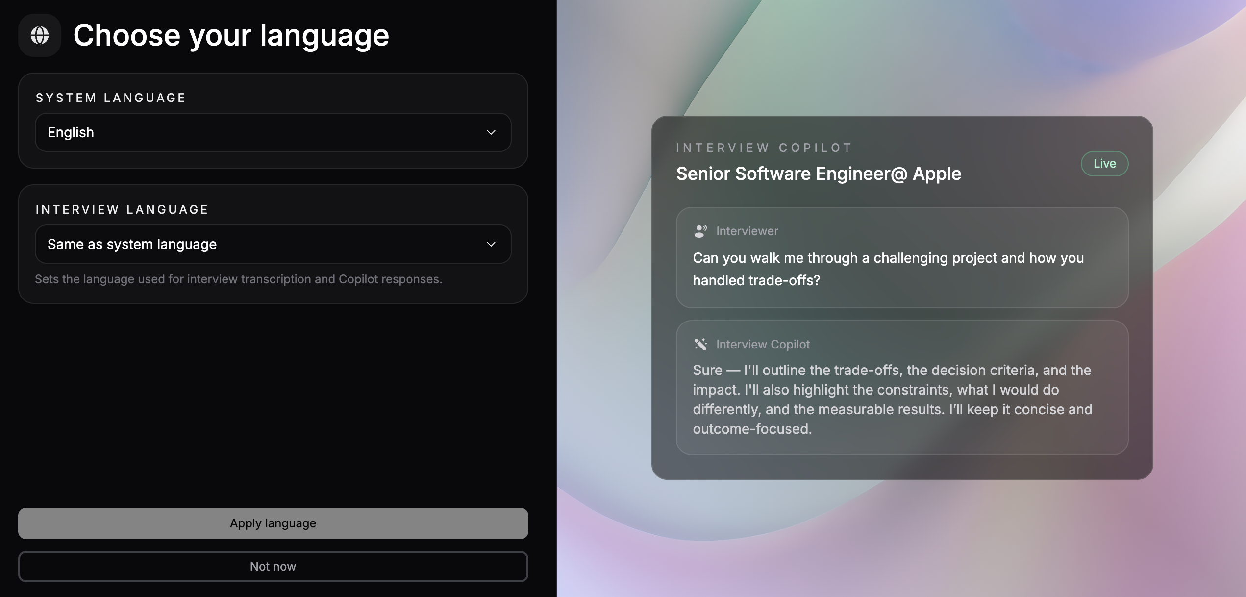 System language settings