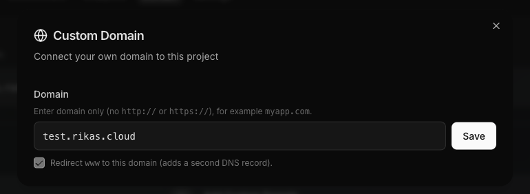 Domain input field with www redirect checkbox