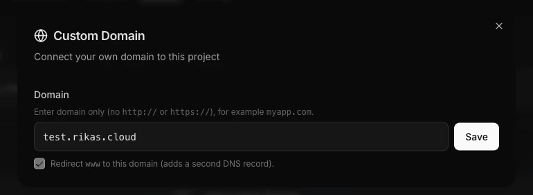 Domain input field with www redirect checkbox
