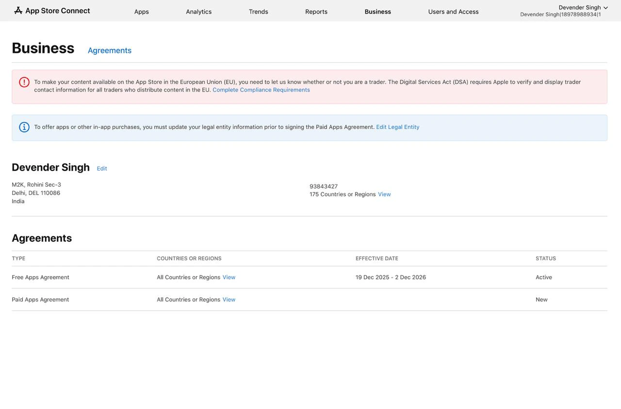 App Store Connect Business Agreements