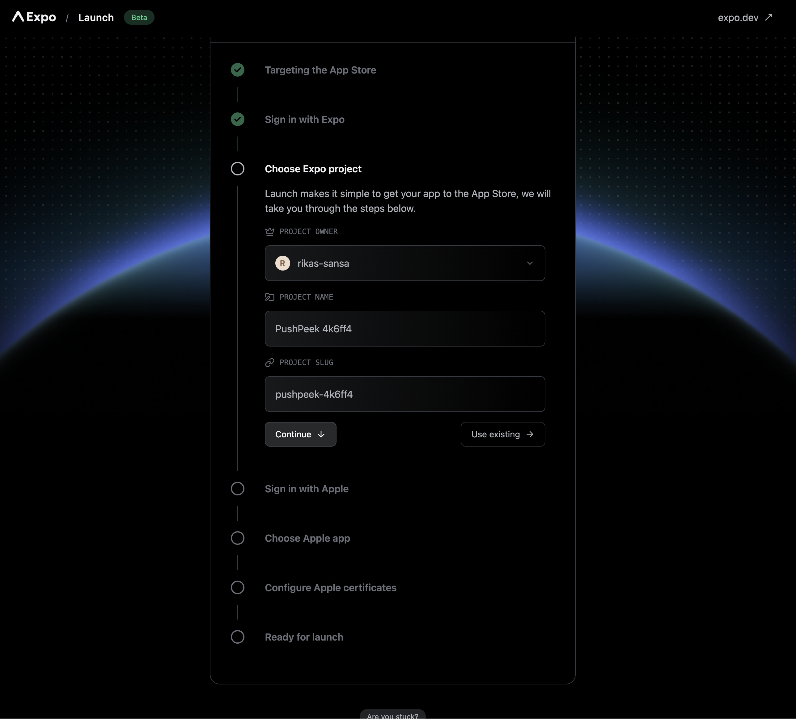 Choosing your Expo project