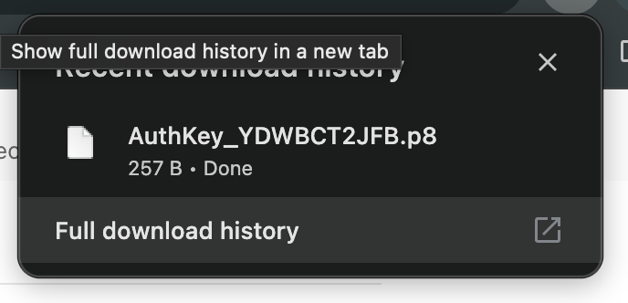 APNs .p8 key file downloaded