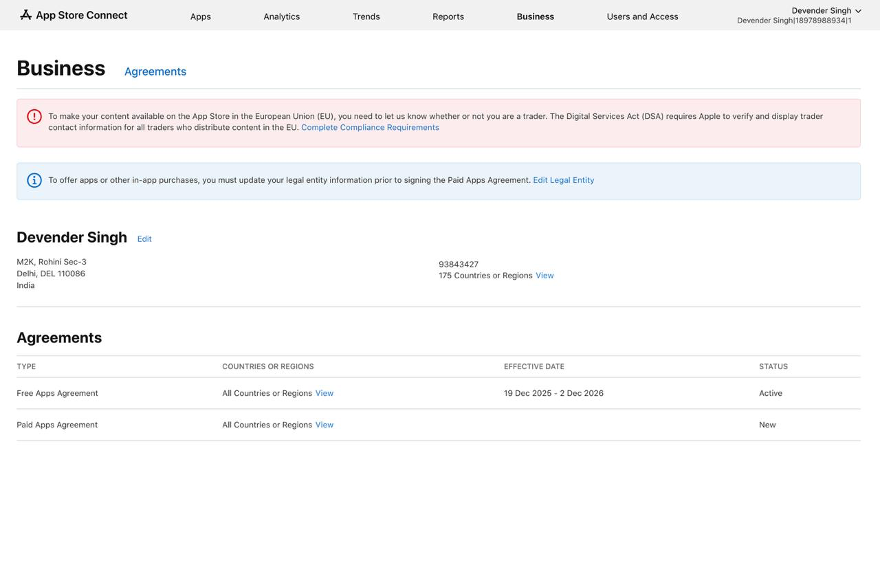 App Store Connect Business Agreements