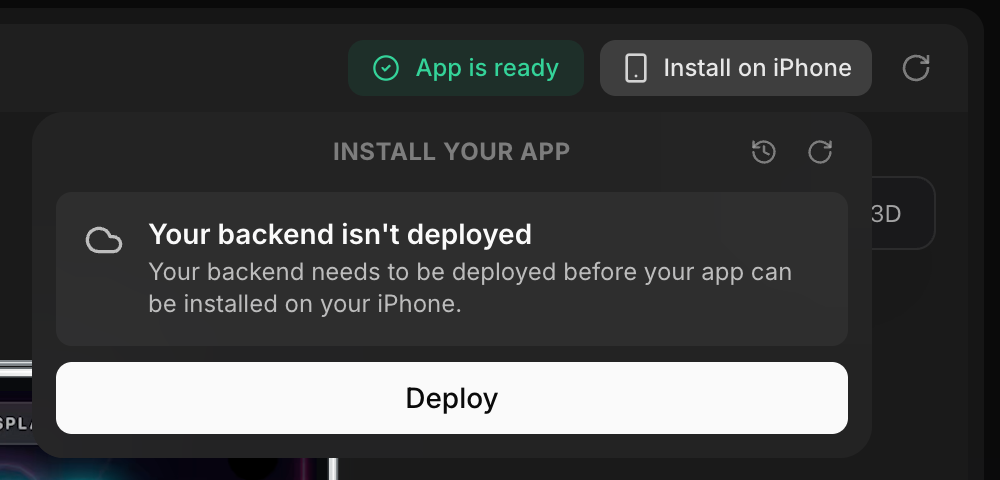 The install panel asks you to deploy your backend first
