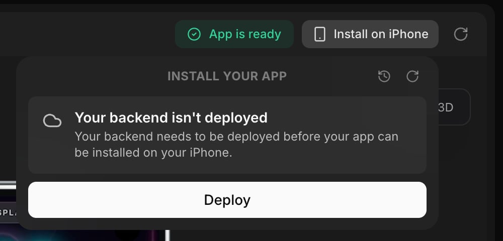 The install panel asks you to deploy your backend first