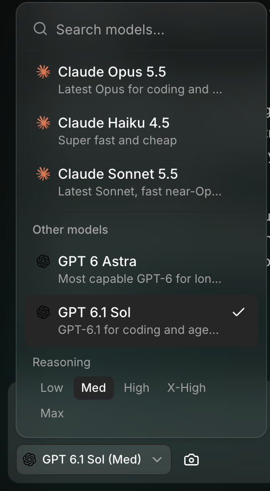 The model picker in the prompt box