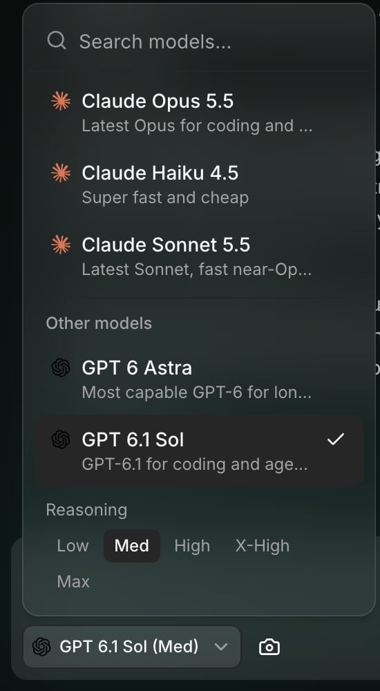 The model picker in the prompt box