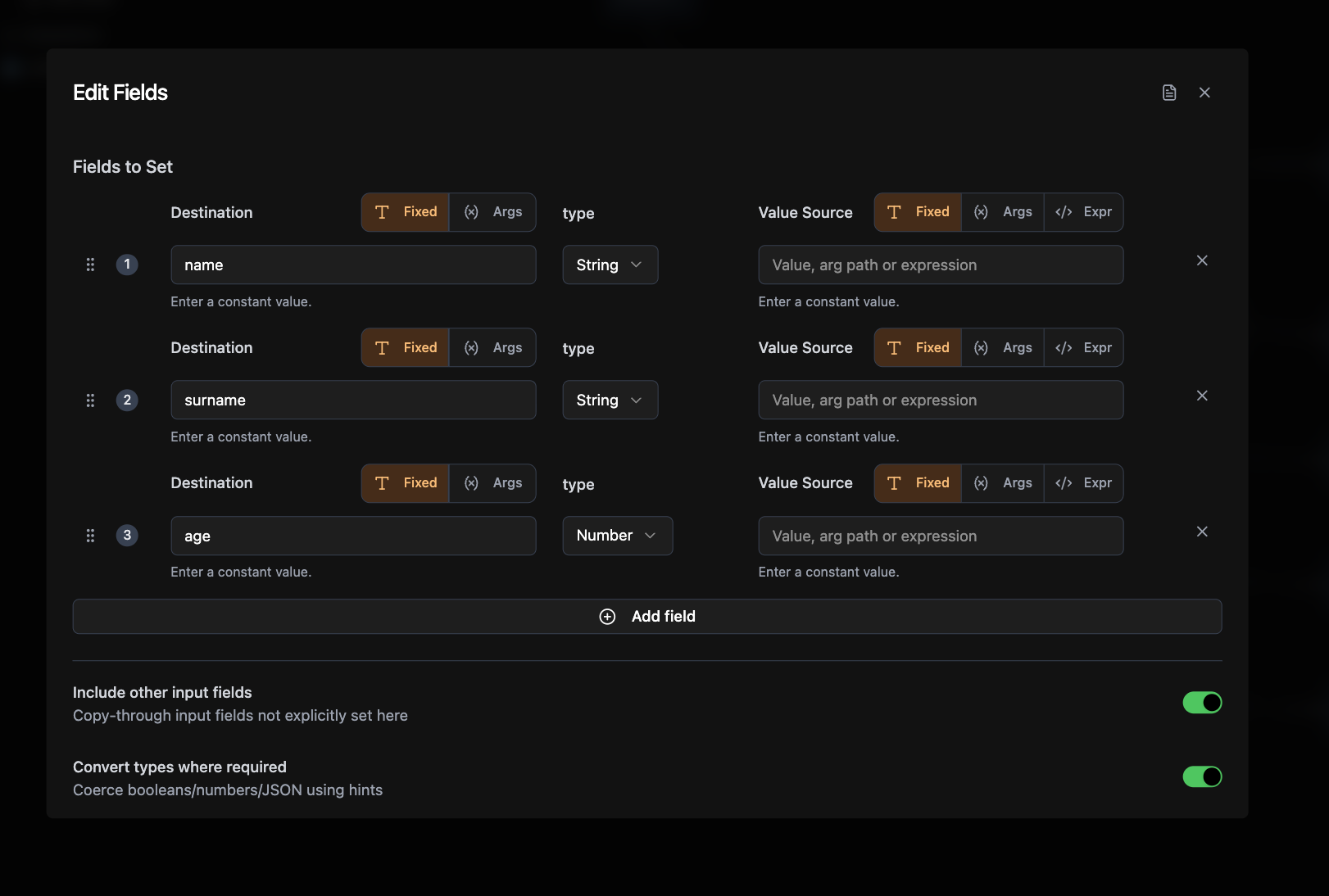 Edit Fields Node - VibeFlow