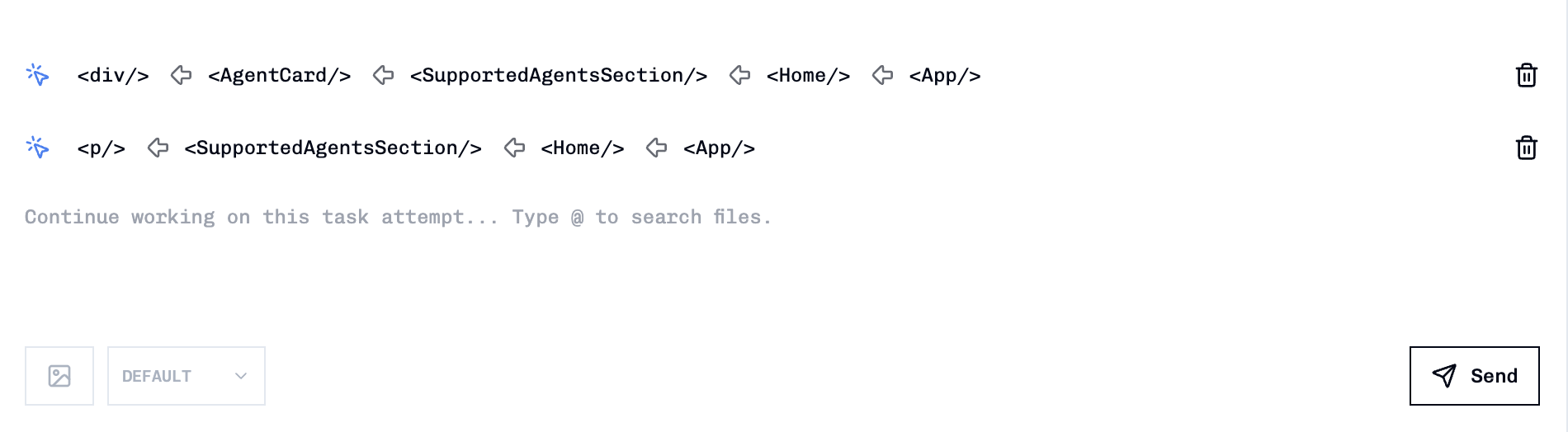 Component depth selection showing hierarchy of selectable components