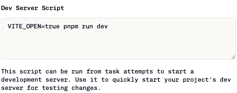 Development server script configuration interface