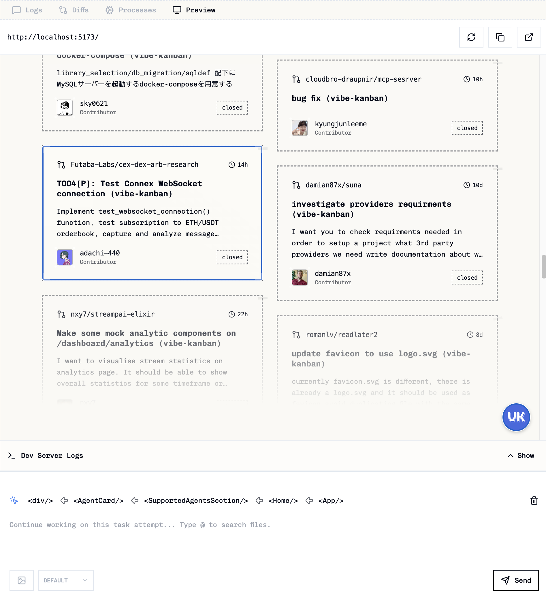 Preview mode overview showing component selection and hierarchy