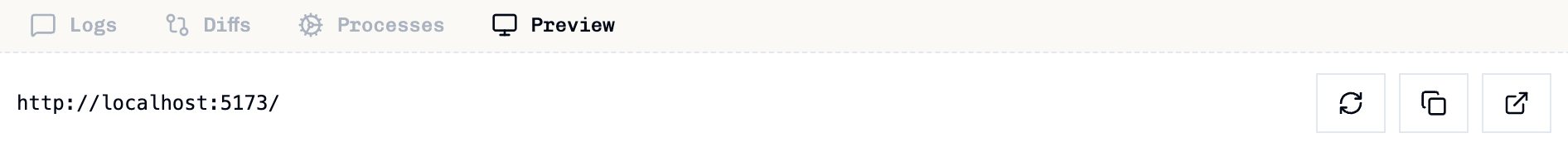 Preview toolbar showing refresh, copy URL, and open in browser controls