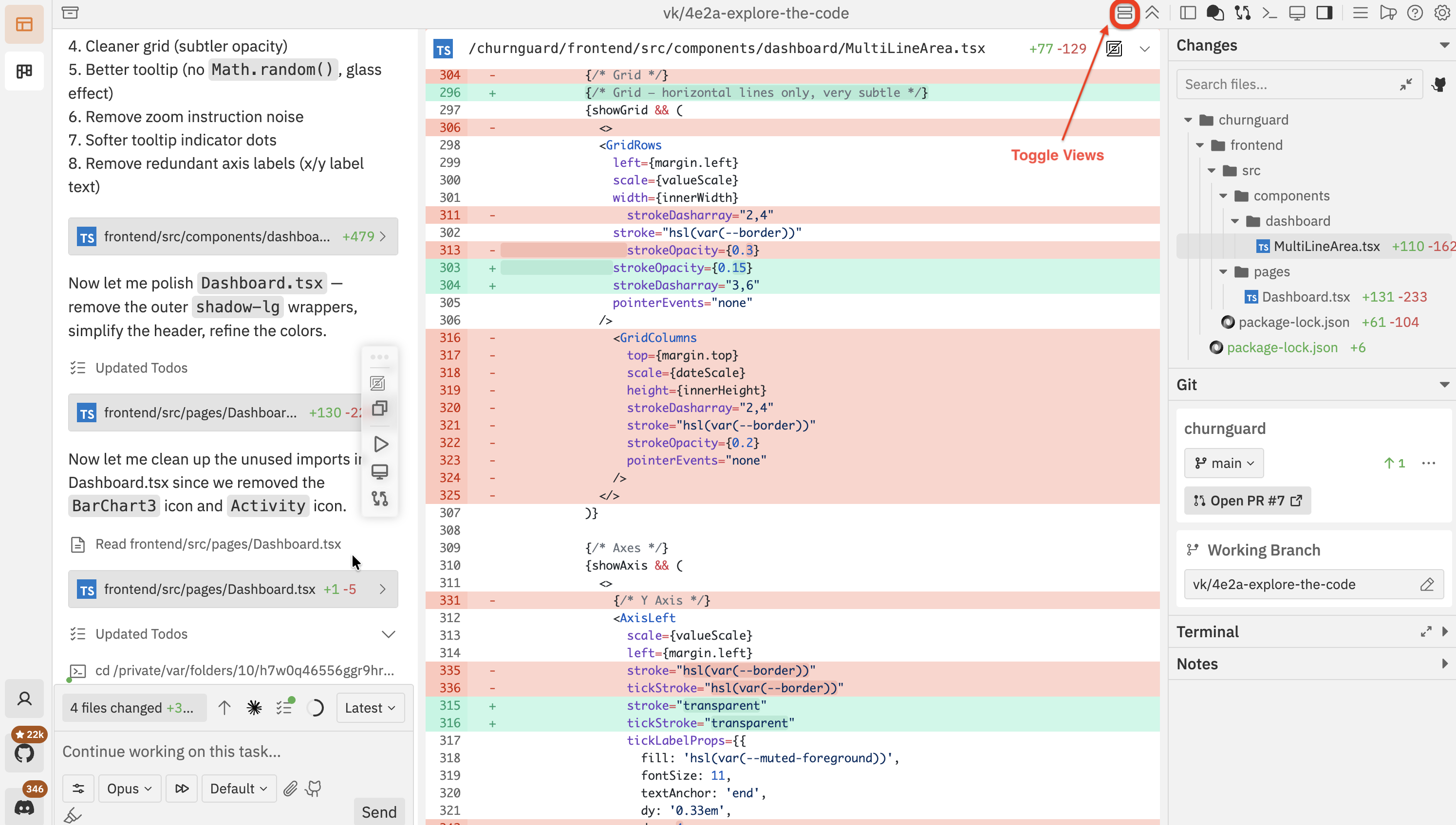 Unified diff view showing interleaved additions and deletions
