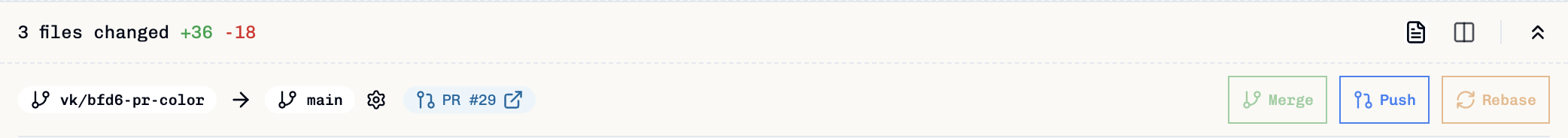 Header showing enabled Push button with new changes ready