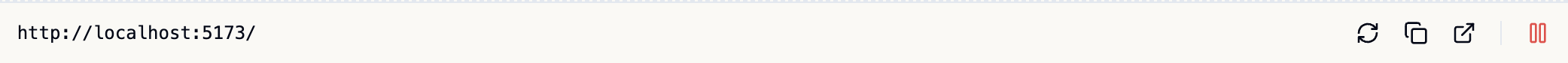 Preview toolbar showing refresh, copy URL, open in browser, and stop server controls