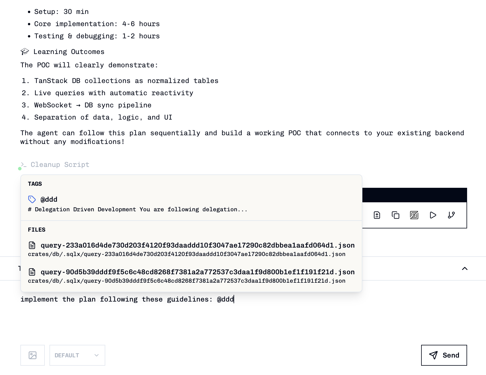 Autocomplete dropdown showing available tags after typing @ symbol