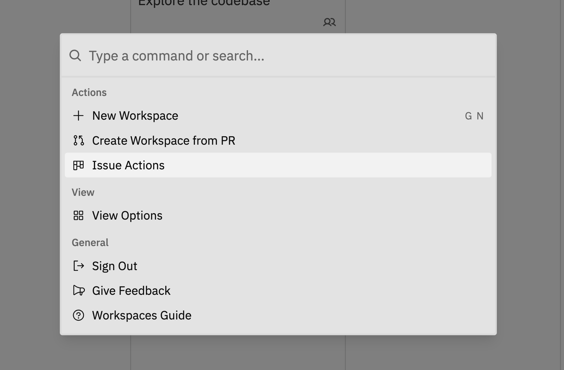 Command panel showing Issue Actions option