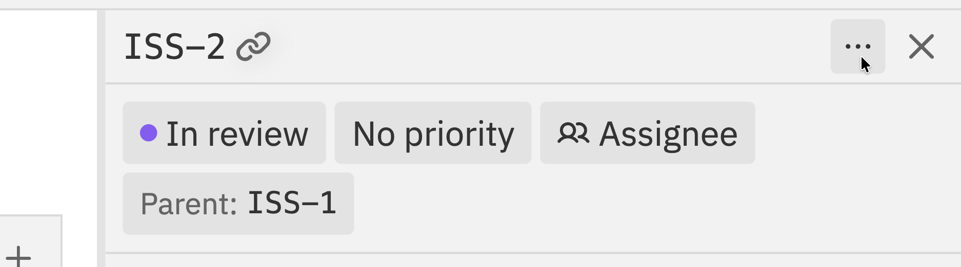 Issue panel header showing the three dots More button