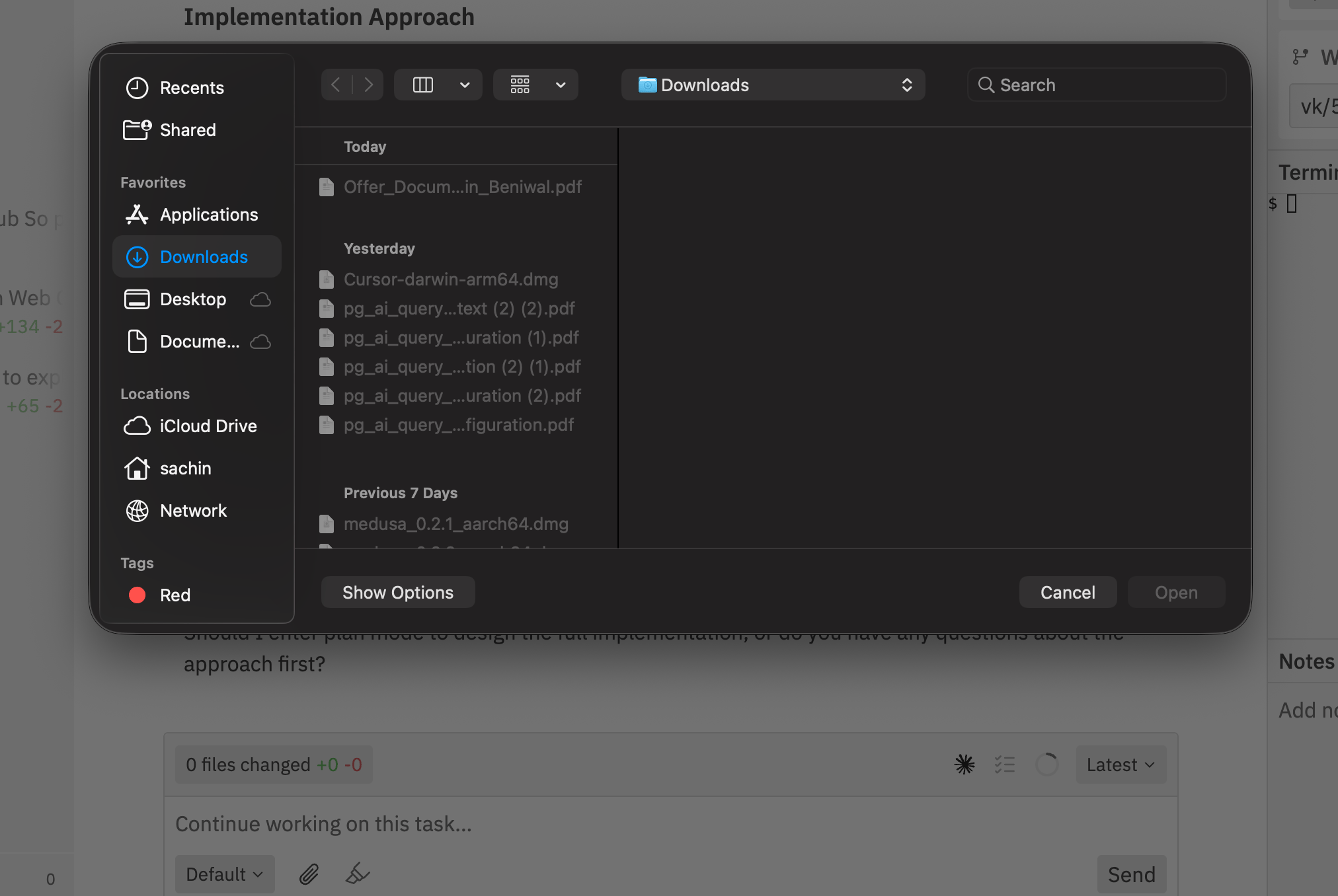 File picker dialog for attaching images to chat messages