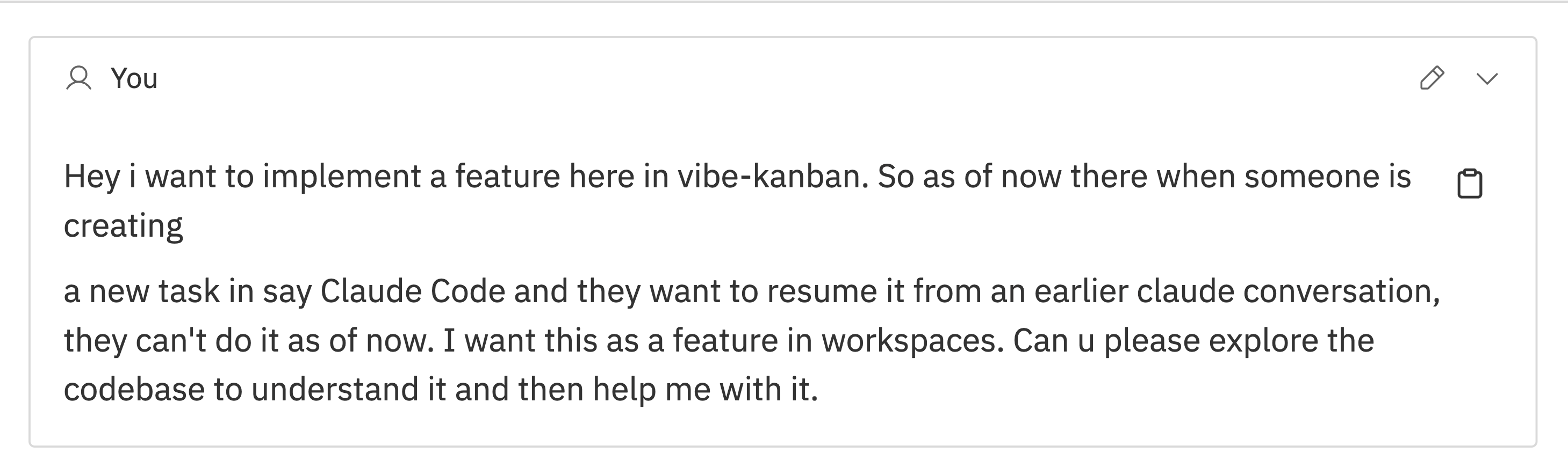 User message showing edit pencil icon in the top right corner