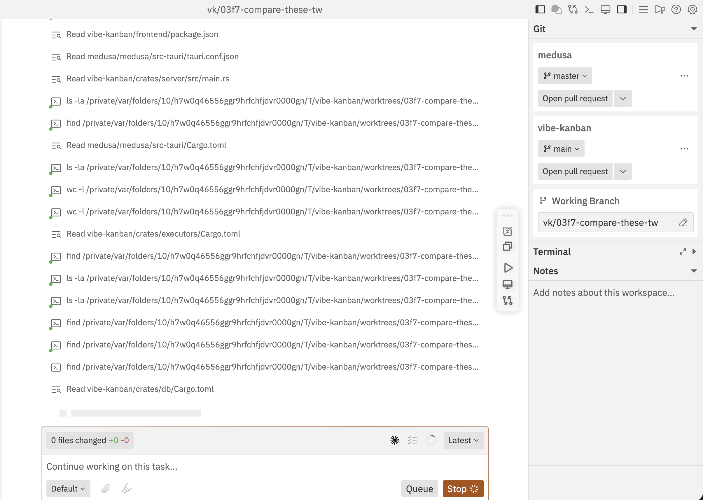 Workspace with multiple repositories showing the repository panel with two repos