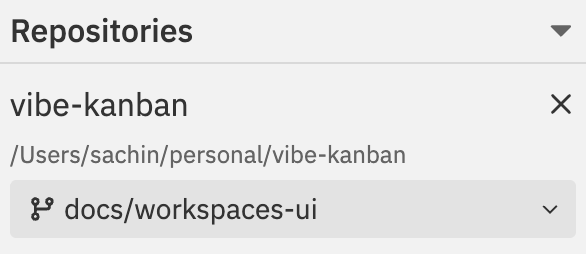 Repository with X button to remove it from workspace