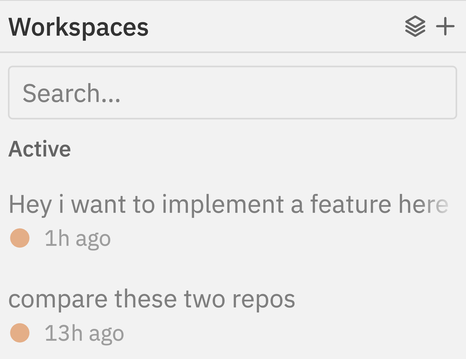 Workspace sidebar showing the plus button for creating new workspaces