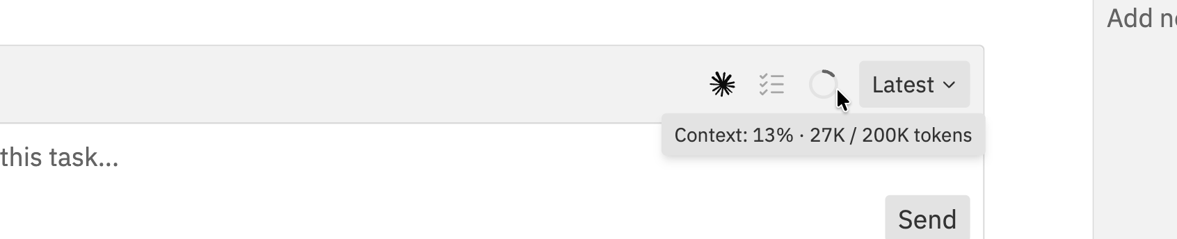 Context gauge showing 13% usage with 27K of 200K tokens used