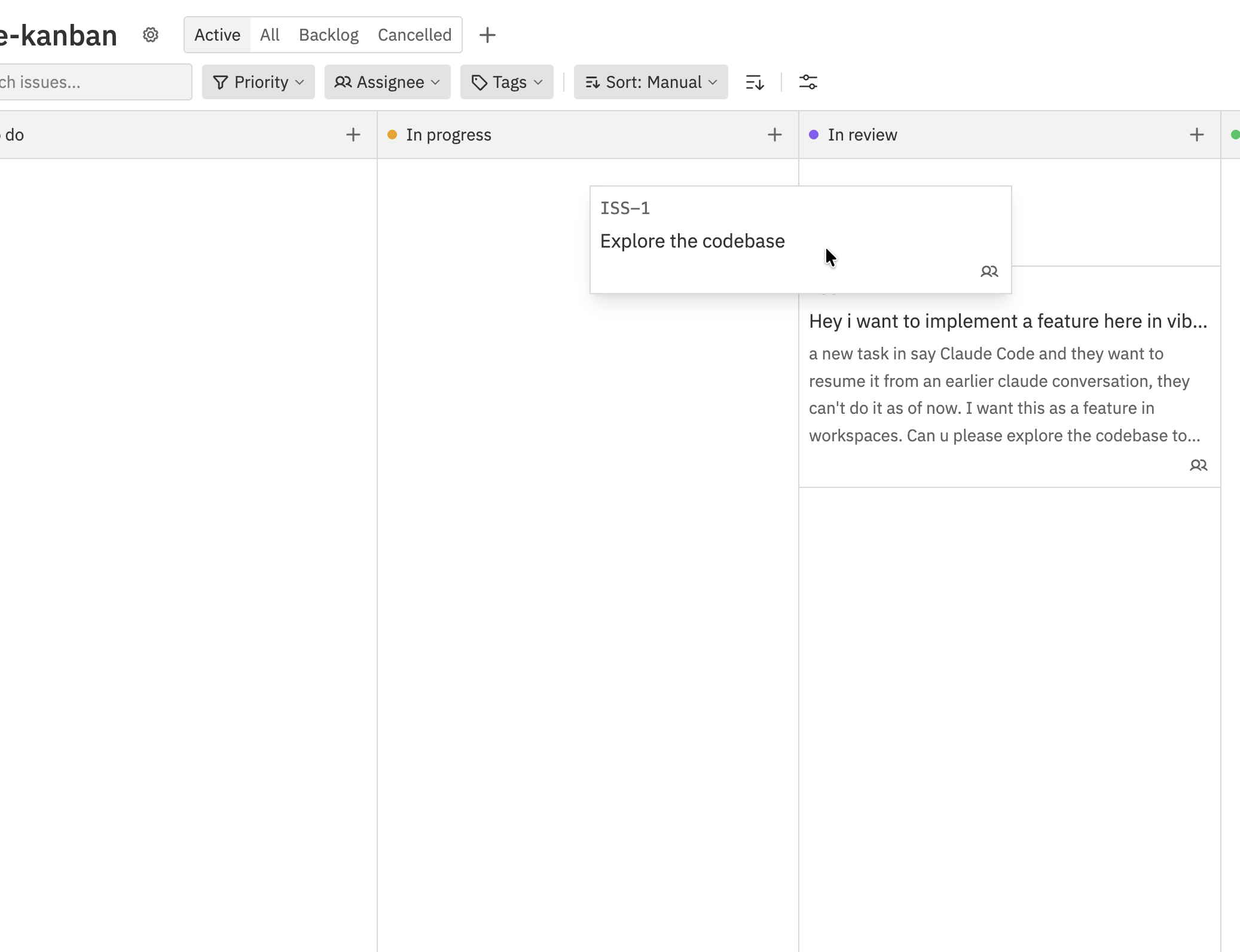 Dragging an issue card between columns