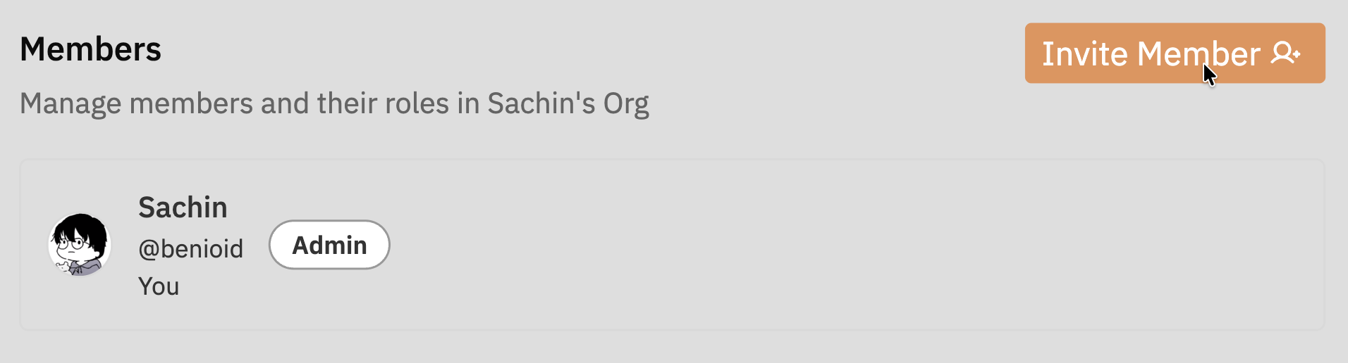 Members section showing member list with Invite Member button