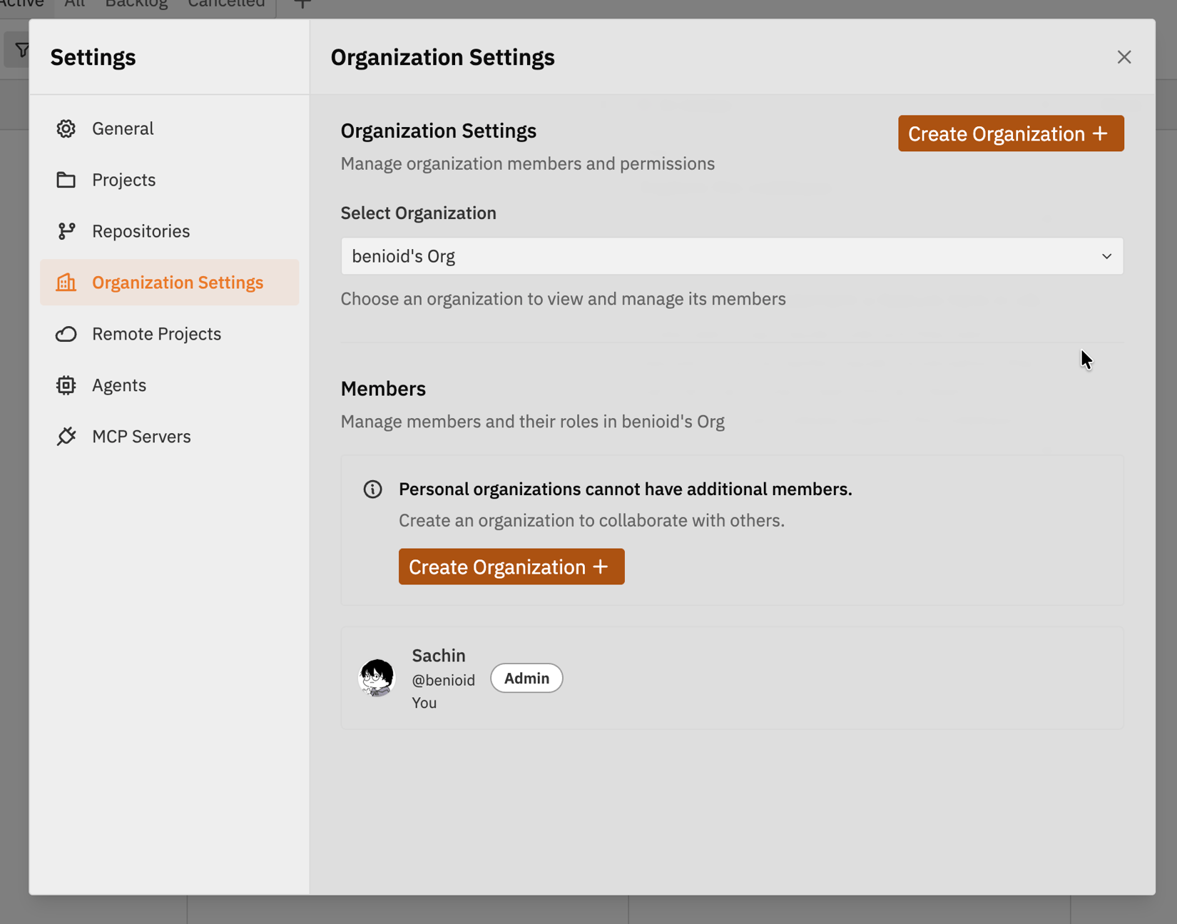 Organisation Settings - Vibe Kanban