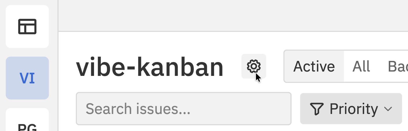 Project header showing settings gear icon