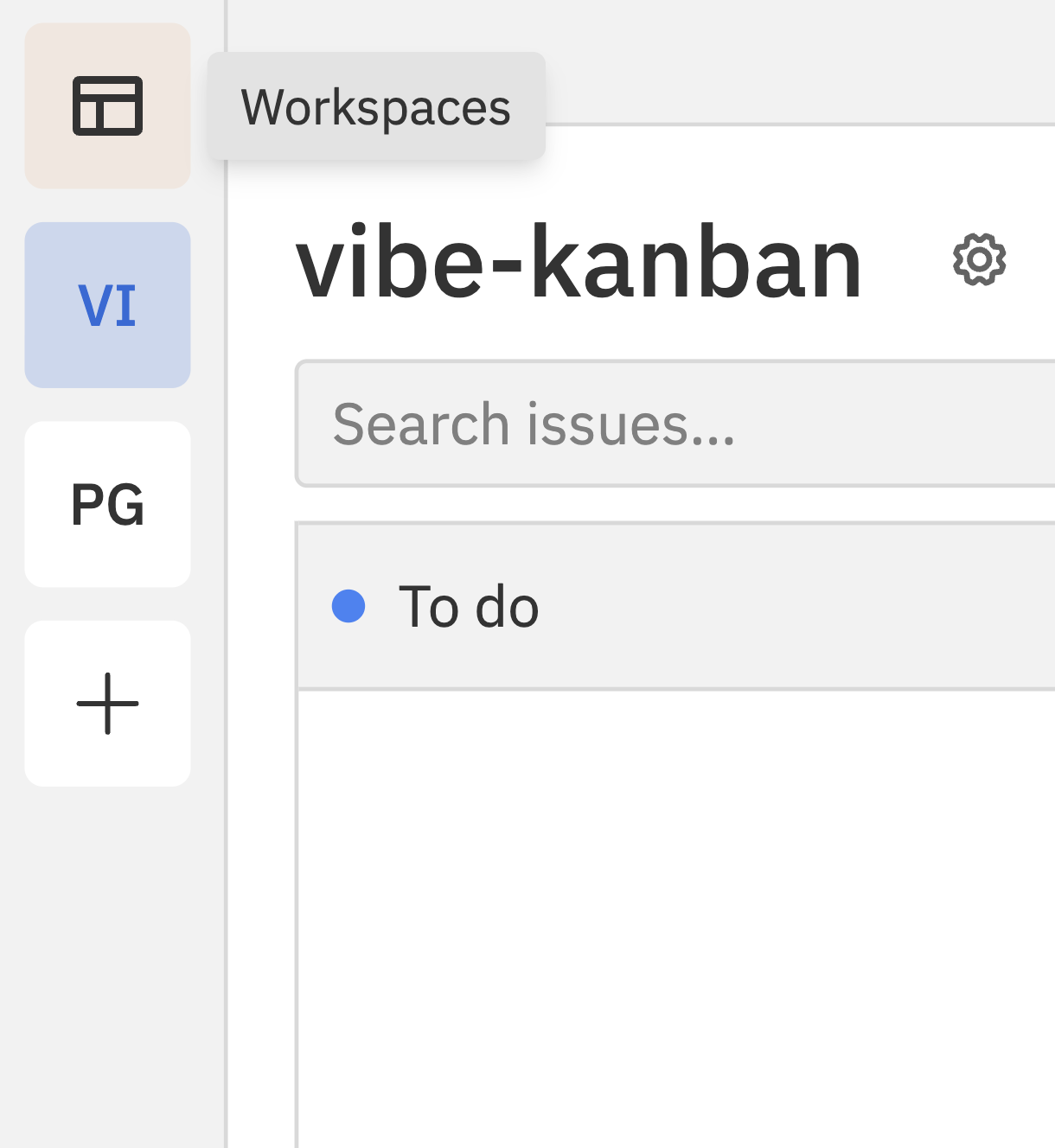 Project sidebar showing Workspaces icon, project icons, and add button