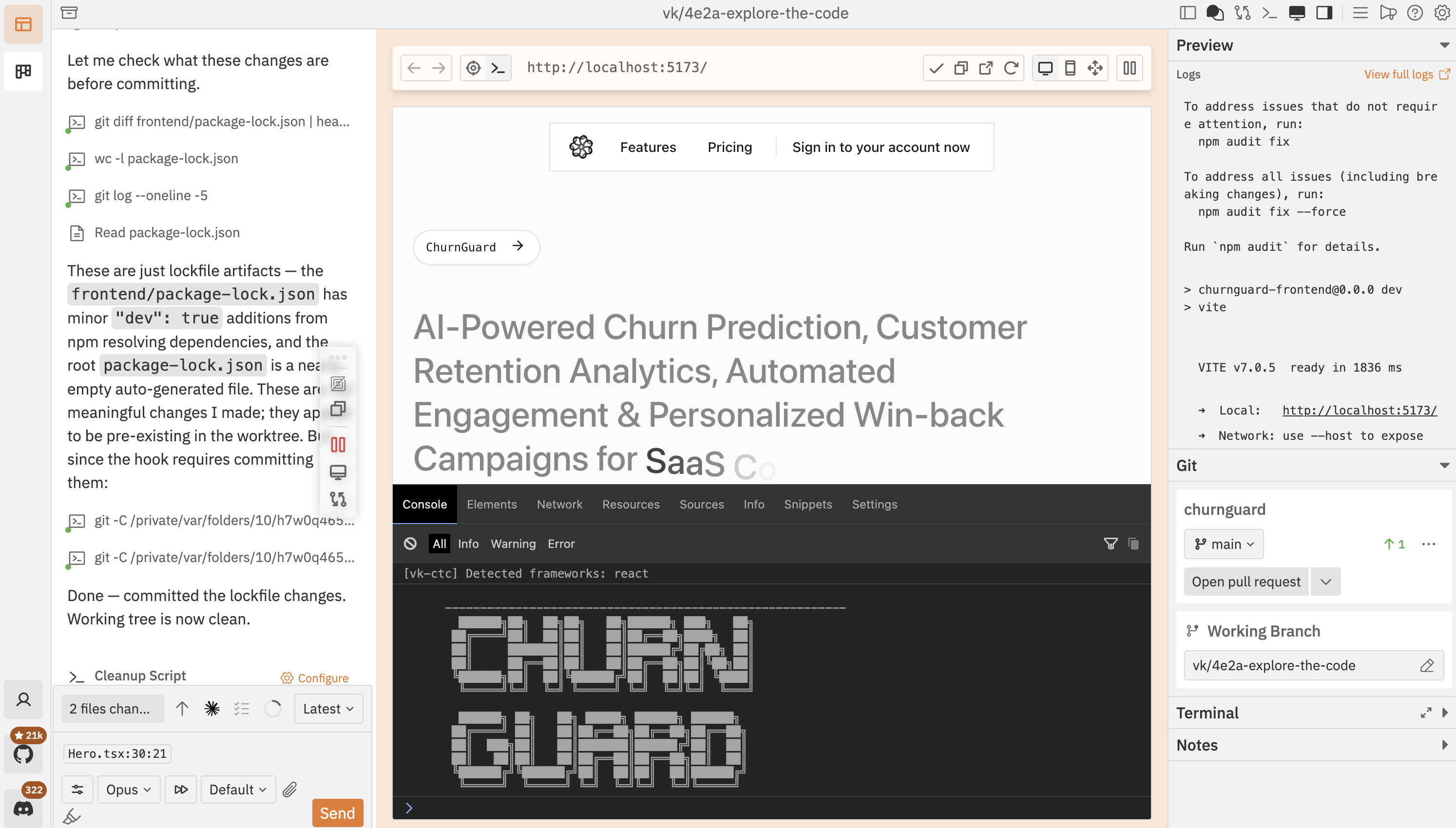 Eruda devtools panel open at the bottom of the preview browser showing the Console tab
