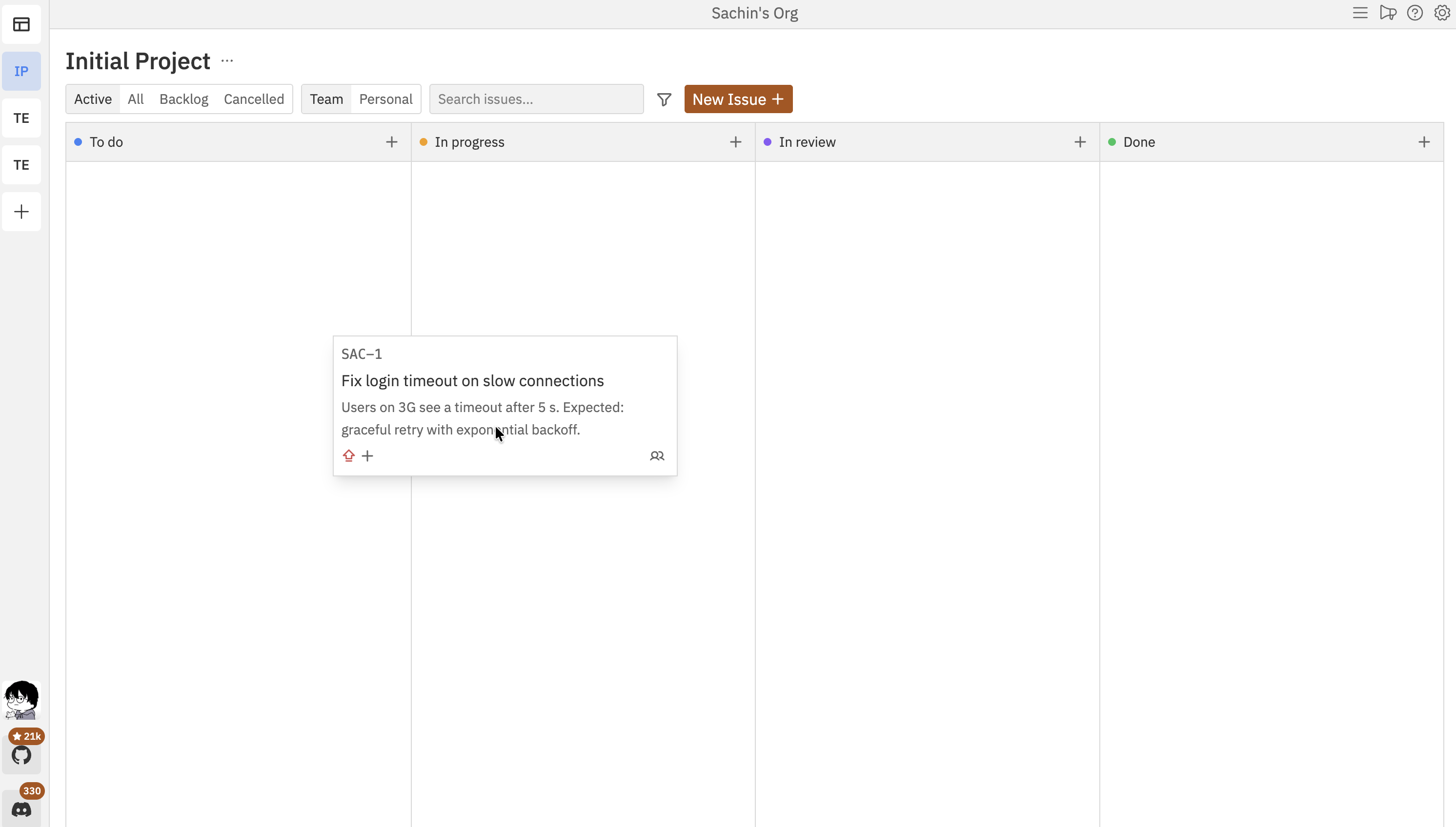 Kanban board showing issues being dragged between columns