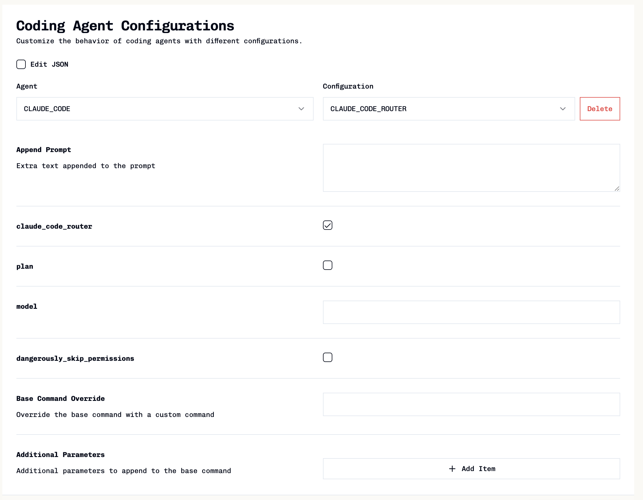 Claude Code agent configuration in Vibe Kanban