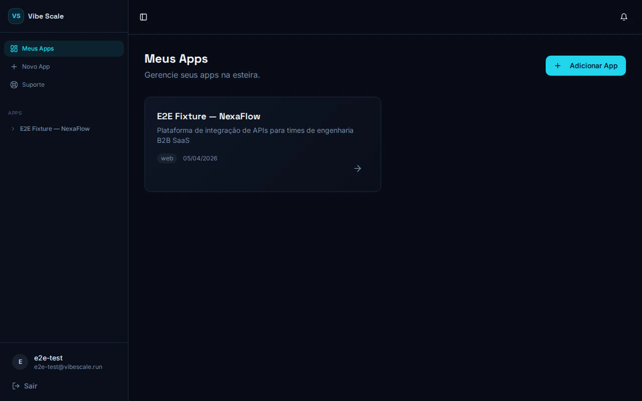 VibeScale portal: list of 1 connected apps