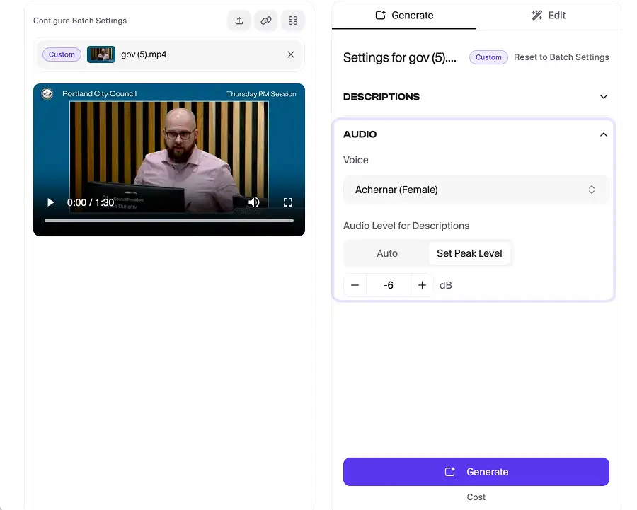 Select voice and peaking level