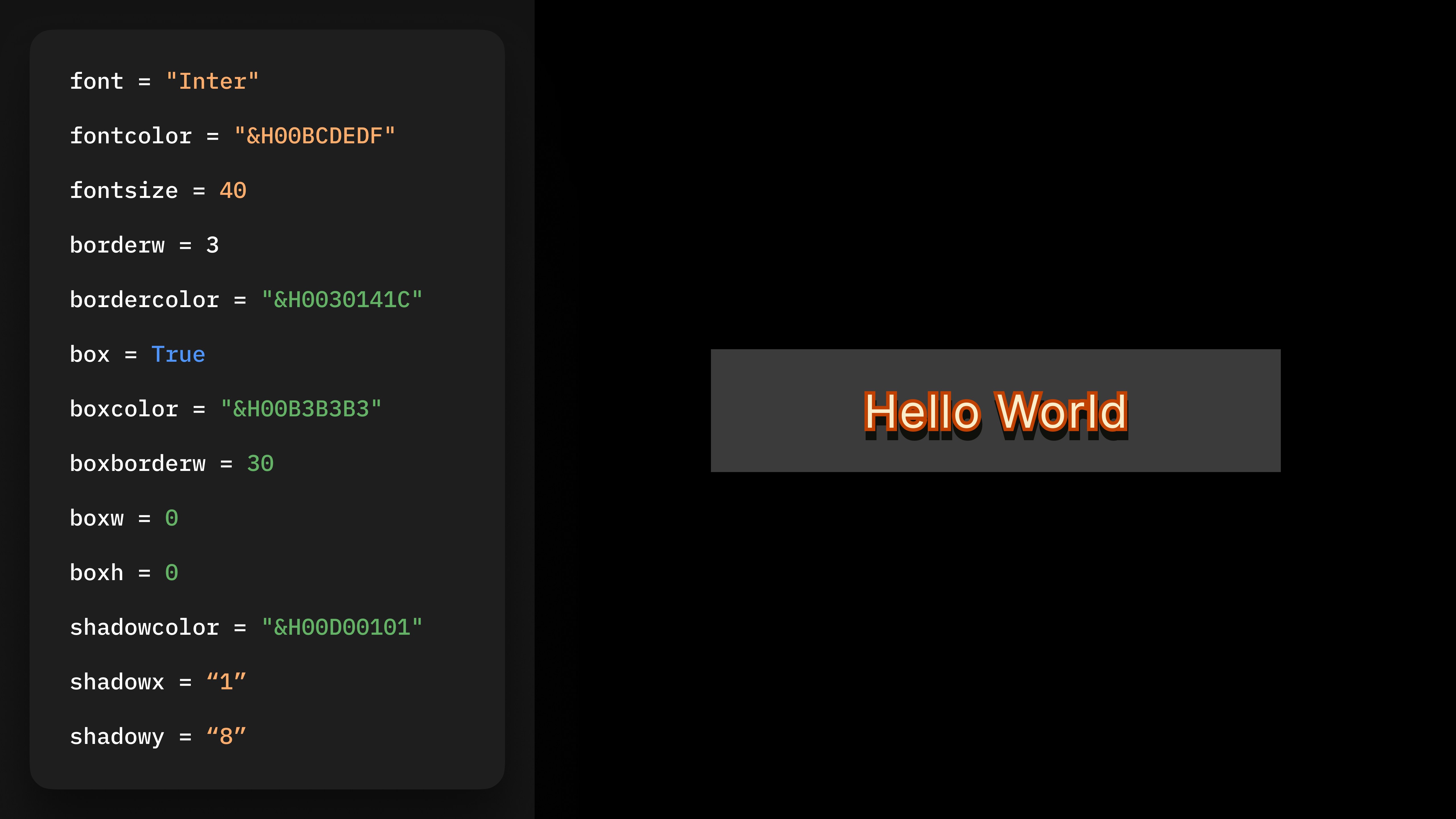 TextAsset example showing custom text overlays with typography control