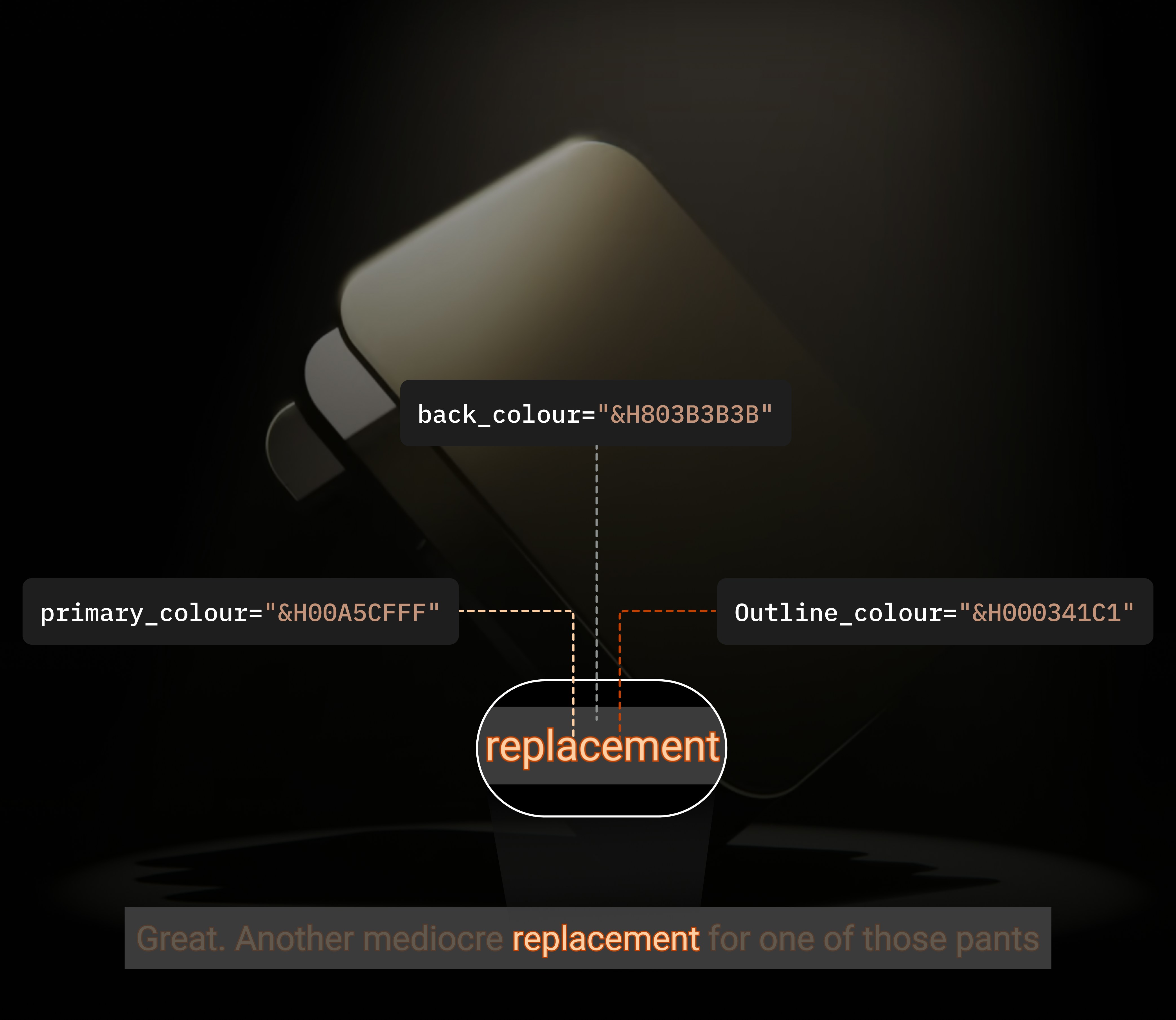 Examples of color and effects for subtitles including primary color, secondary color, outline color, and background color
