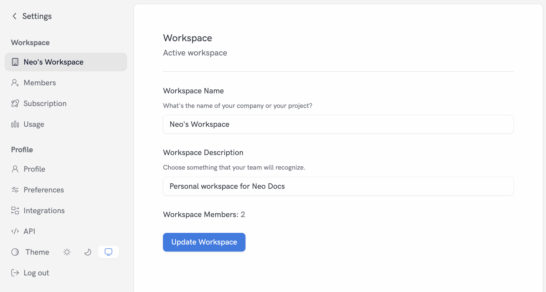 Update workspace name