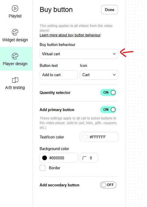Buy button behaviour set to Virtual cart