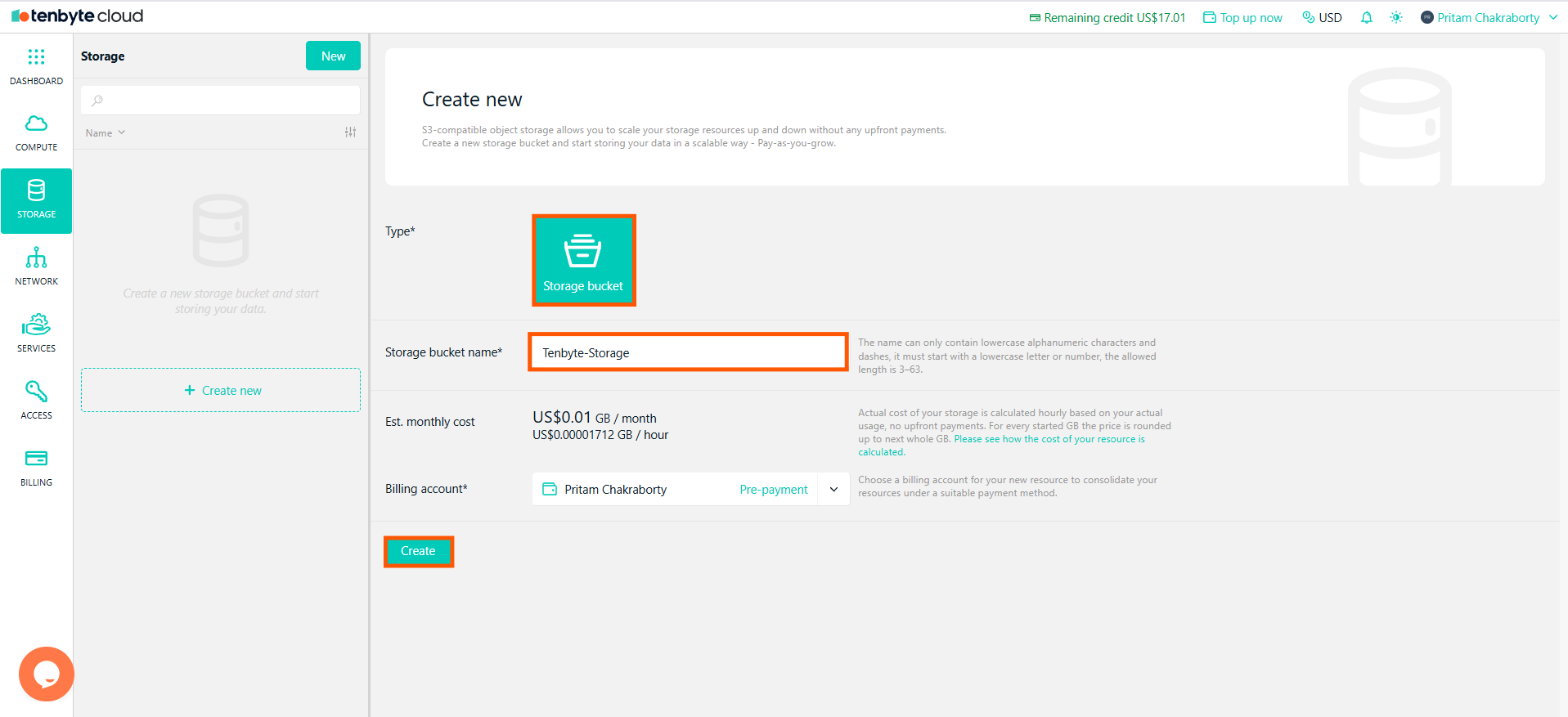 Create a New Storage Bucket