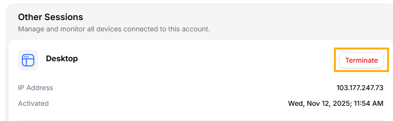 Terminate a Sessions