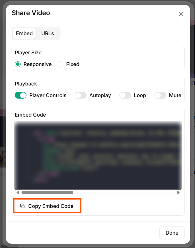 Copy Video Embed Code