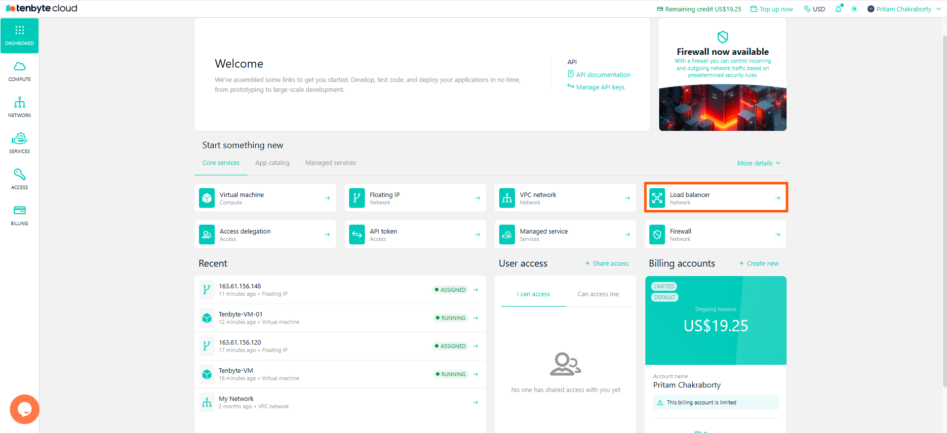 Load Balancer from Dashboard